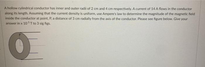 Solved A Hollow Cylindrical Conductor Has Inner And Outer Chegg