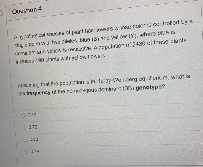 Solved Question A Hypothetical Species Of Plant Has Chegg