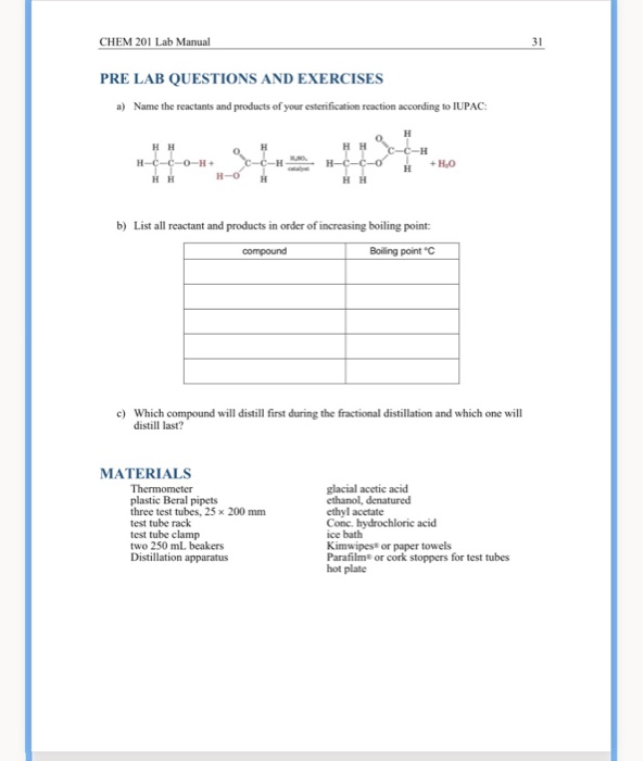 And Purification Of An Ester Pre Lab Answers