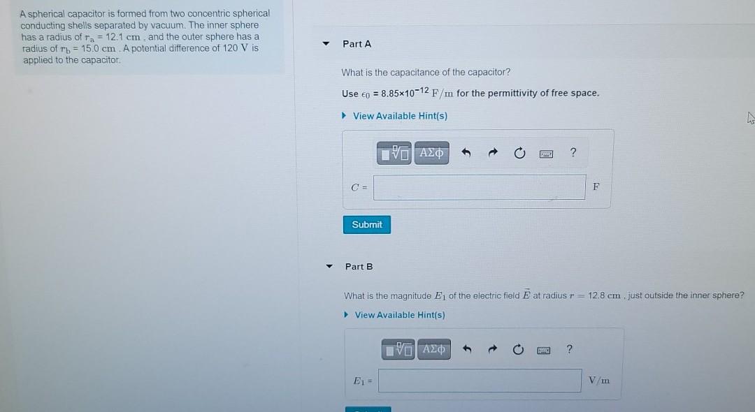 Solved A Spherical Capacitor Is Formed From Two Concentric Chegg
