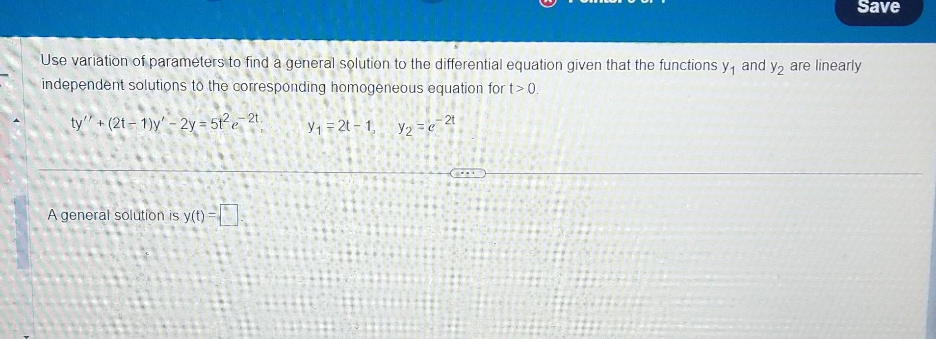 Solved Use Variation Of Parameters To Find A General Chegg