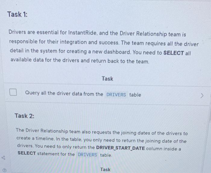 Solved Task Drivers Are Essential For Instantride And Chegg