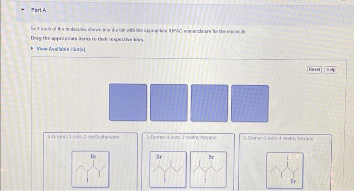 Solved Part A Sort Each Of The Molecules Shown Into The Bin Chegg