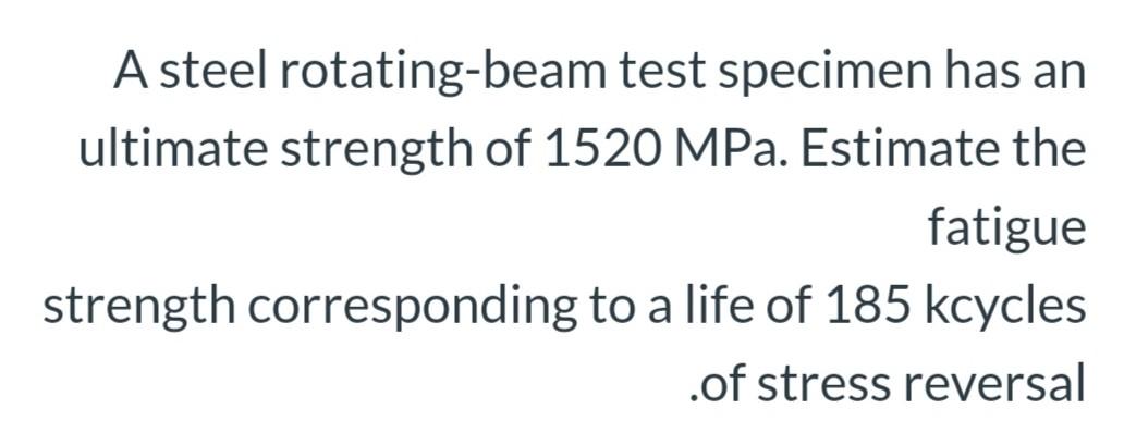 Solved A Steel Rotating Beam Test Specimen Has An Ultimate Chegg