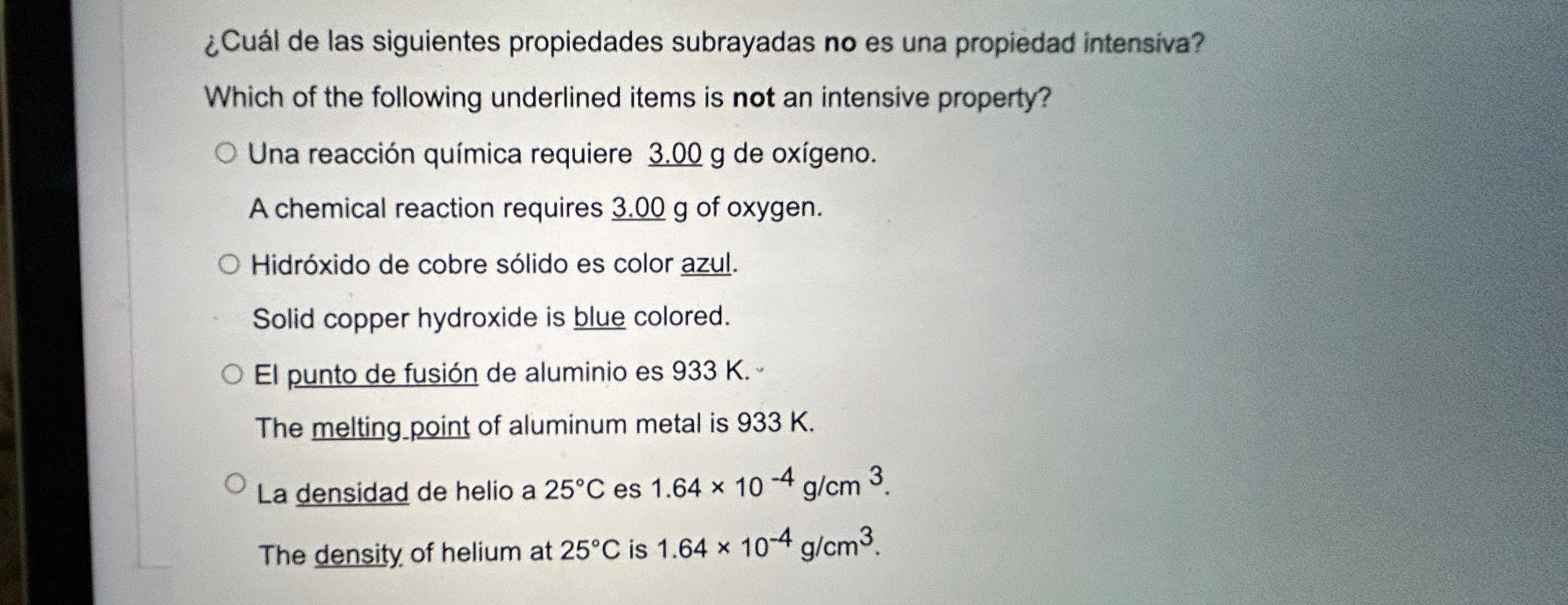 Solved Cu L De Las Siguientes Propiedades Subrayadas No Es Chegg