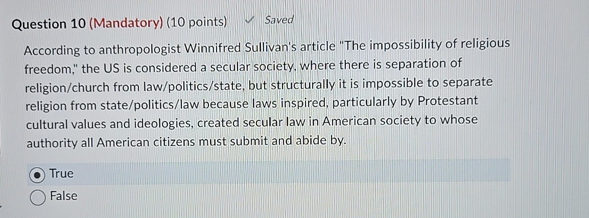 Solved Question 10 Mandatory 10 Points SavedAccording To Chegg