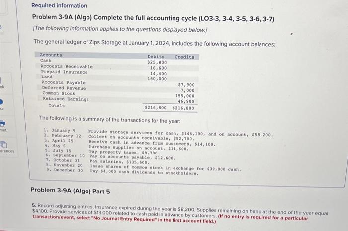 Solved Required Information Problem A Algo Complete The Chegg