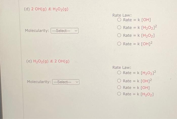 Solved Choose The Correct Molecularity And Rate Law For Each Chegg