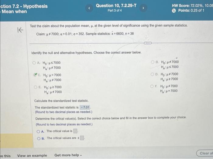 Solved Test the claim about the population mean μ at the Chegg