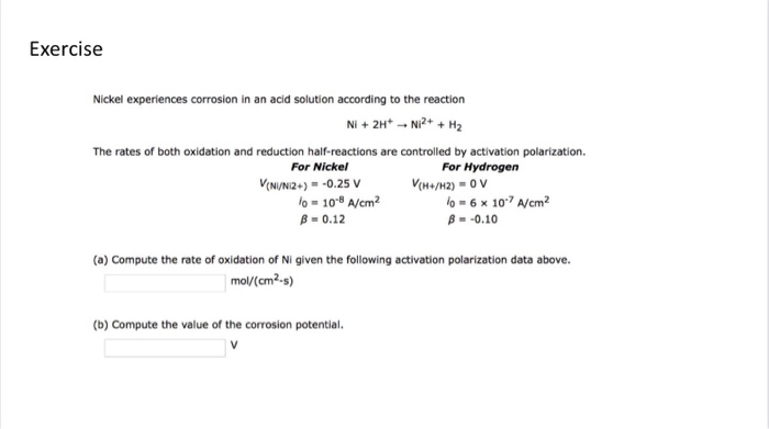 Solved Exercise Nickel Experiences Corrosion In An Acid Chegg