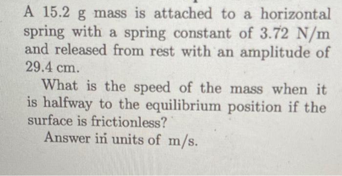 Solved A 15 2 G Mass Is Attached To A Horizontal Spring With Chegg