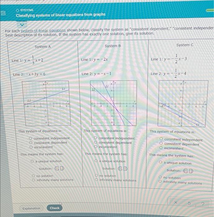 Solved E Systems Classifying Systems Of Linear Equations Chegg