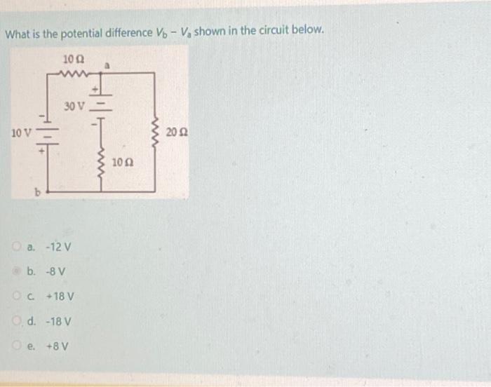 Solved What Is The Potential Difference Vbva Shown In The Chegg