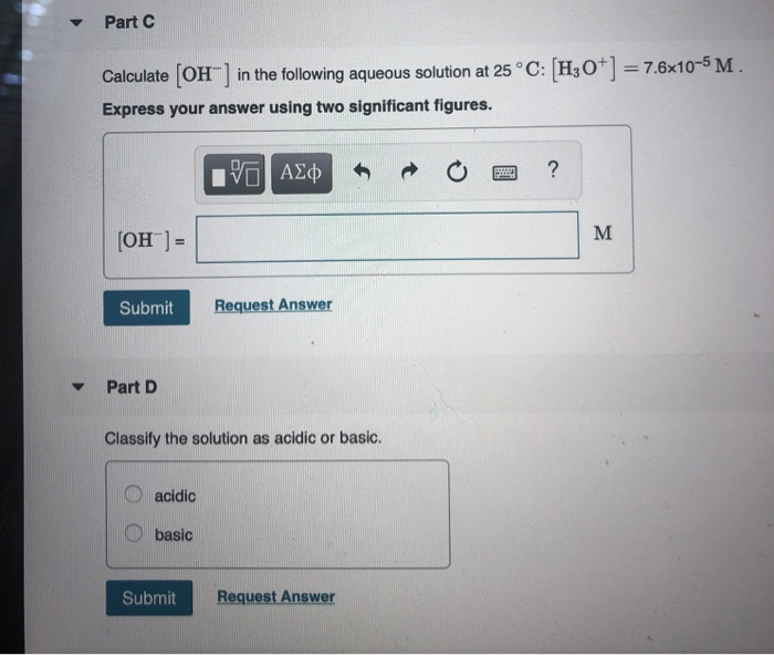 Solved Part A Calculate OH In The Following Aqueous Chegg