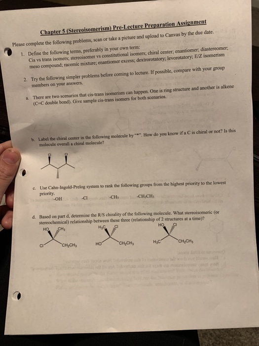 Solved Chapter 5 Stereoisomerism Pre Lecture Preparation Chegg