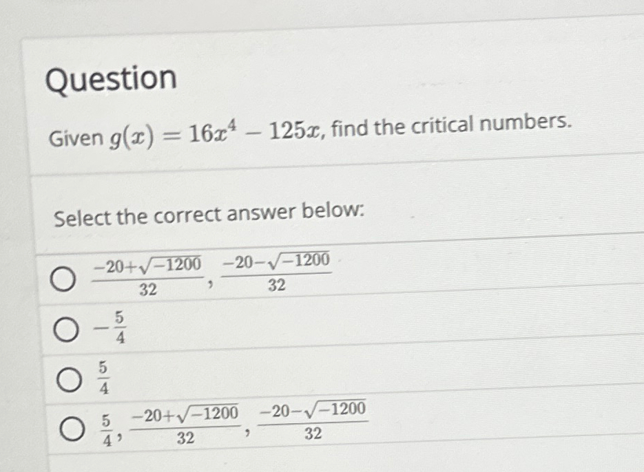 Solved QuestionGiven G X 16x4 125x Find The Critical Chegg