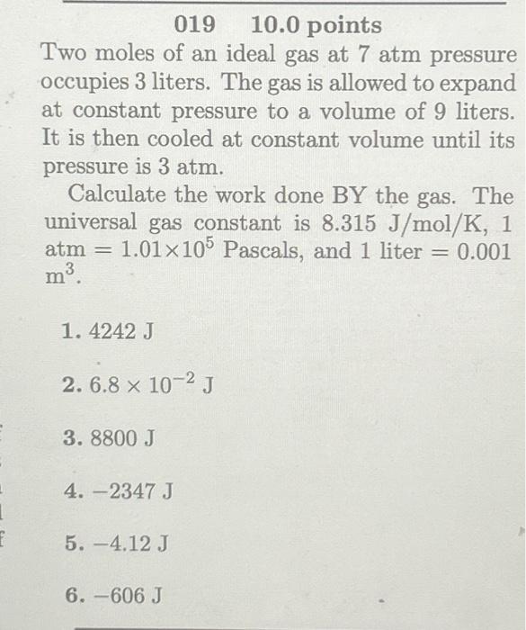 Solved Points Two Moles Of An Ideal Gas At Atm Chegg