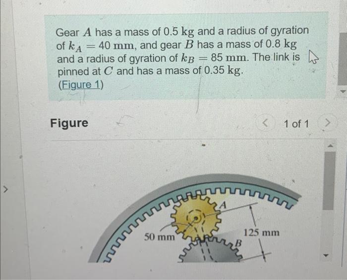 Gear A Has A Mass Of Kg And A Radius Of Gyration Chegg