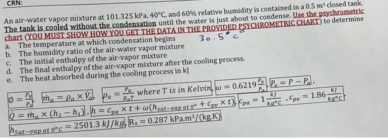 Solved CRN An Air Water Vapor Mixture At 101 325kPa 40C Chegg