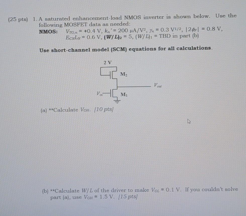 Solved 25 Pts 1 A Saturated Enhancement Load NMOS Chegg