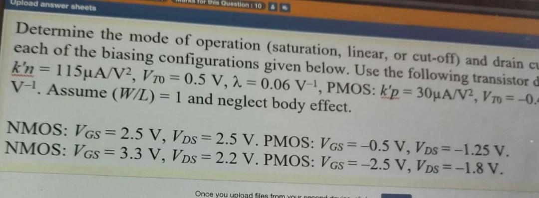 Solved Determine The Mode Of Operation Saturation Linear Chegg