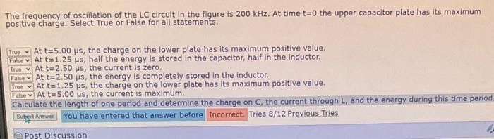 The Frequency Of Oscillation Of The Lc Circuit In The Chegg