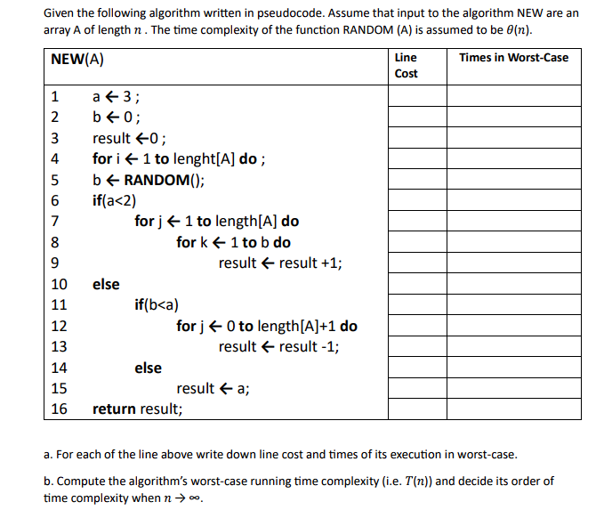 Solved Given The Following Algorithm Written In Pseudocode Chegg