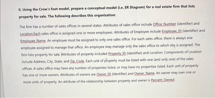 Solved II Using The Crow S Foot Model Prepare A Conceptual Chegg