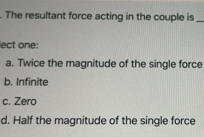 Solved The Resultant Force Acting In The Couple Is Lect Chegg