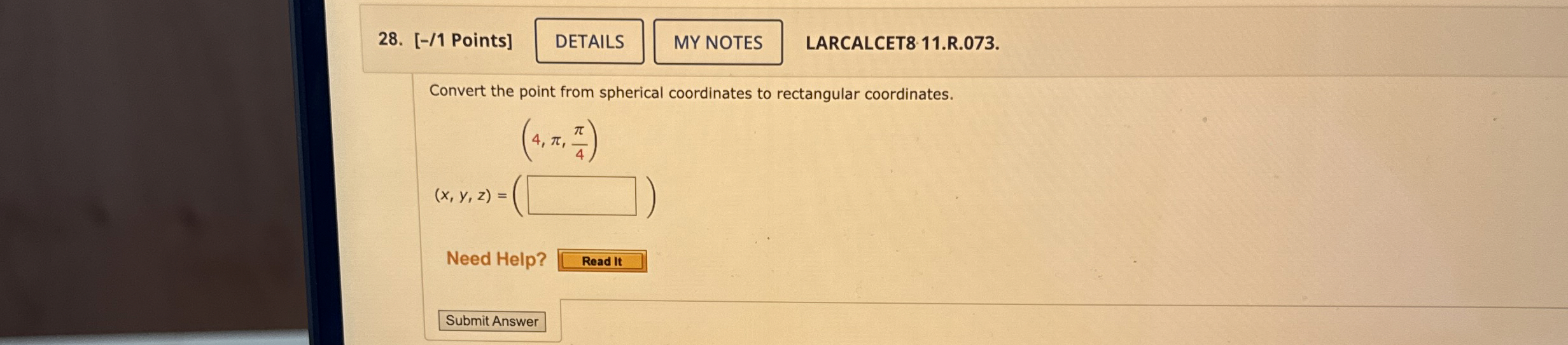 Solved 1 Points LARCALCET8 11 R 073 Convert The Point Chegg