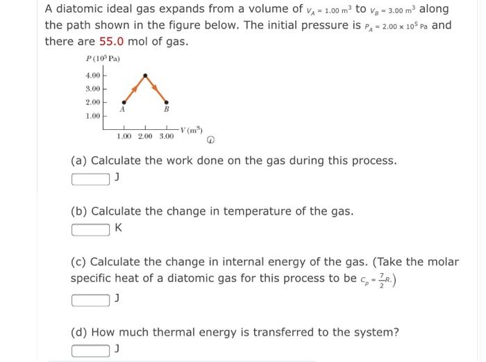 Solved A Diatomic Ideal Gas Expands From A Volume Of Va Chegg