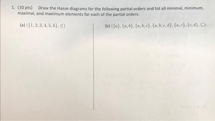 Solved 1 10 Pts Draw The Hasse Diagrams For The Following Chegg