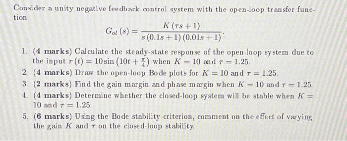 Solved Consider A Unity Negative Feedback Control System Chegg