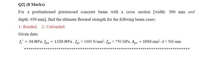 Solved Q2 8 Marks For A Posttentioned Prestressed Chegg