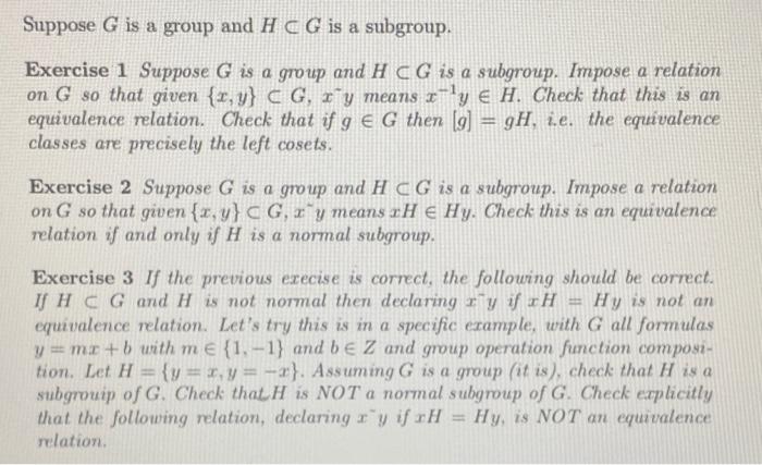 Solved Suppose G is a group and H C G is a subgroup а Chegg