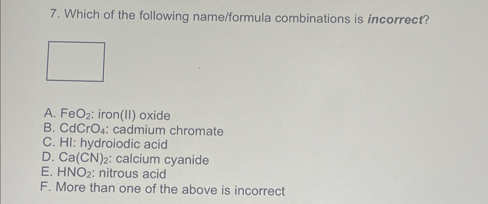 Which Of The Following Name Formula Combinations Is Chegg