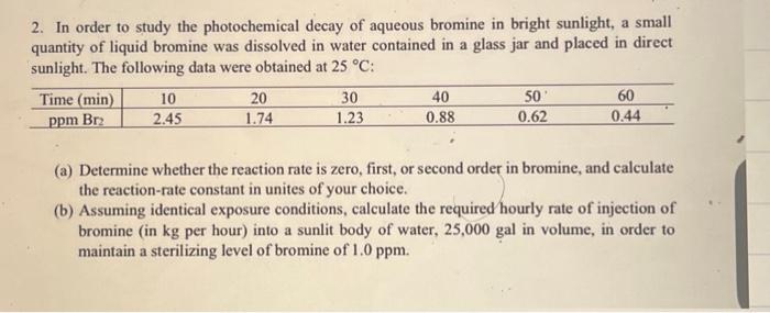 Solved 2 In Order To Study The Photochemical Decay Of Chegg