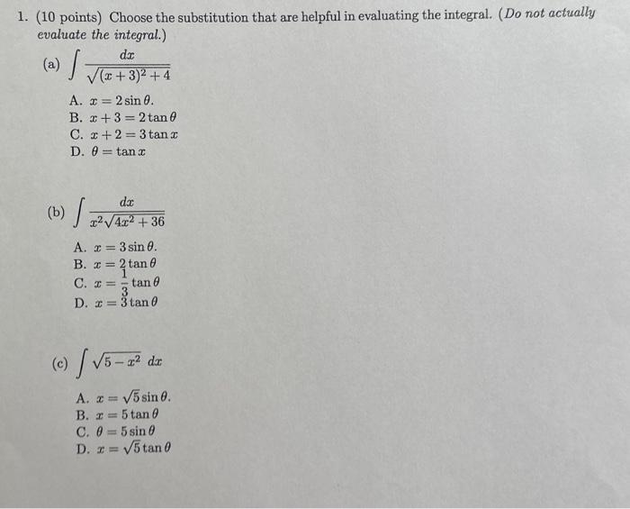 Solved Points Choose The Substitution That Are Chegg