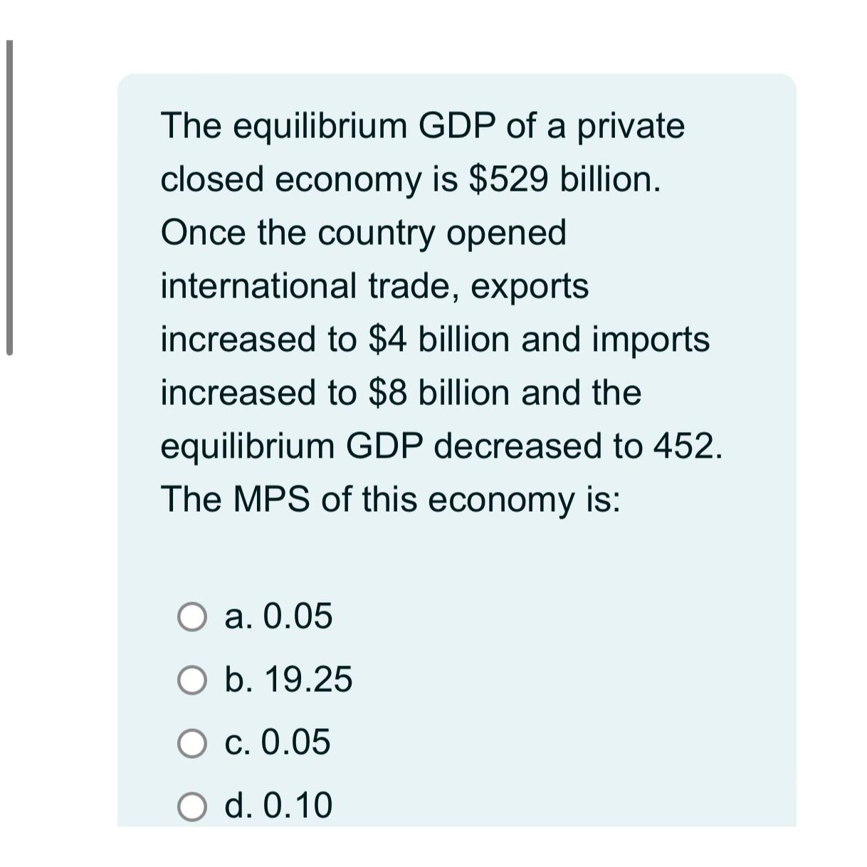 Solved The Equilibrium Gdp Of A Private Closed Economy Is Chegg