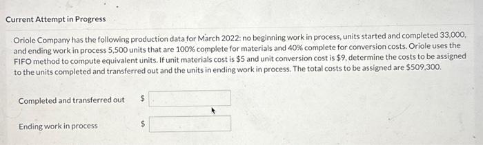 Solved Oriole Company Has The Following Production Data For Chegg