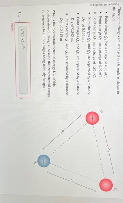 Solved Three Point Charges Are Arranged In A Triangle As Chegg