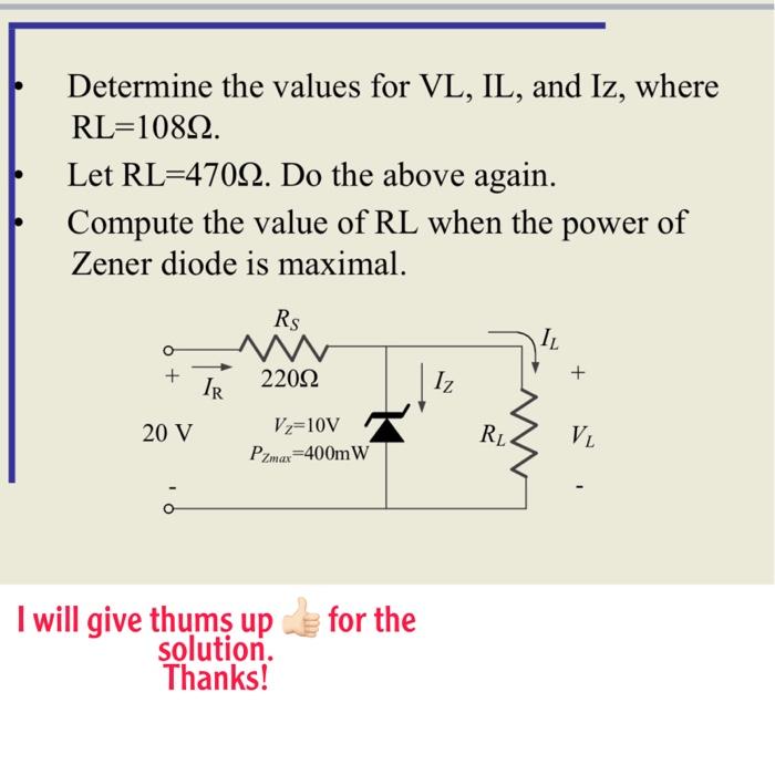 Solved Determine The Values For VL IL And Iz Where Chegg