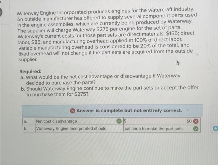 Solved Waterway Engine Incorporated Produces Engines For The Chegg