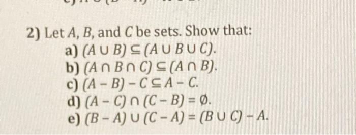 Solved Let A B And C Be Sets Show That A Aub S Au Chegg