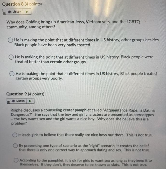 Question 6 4 Points Listen According To Golding Chegg