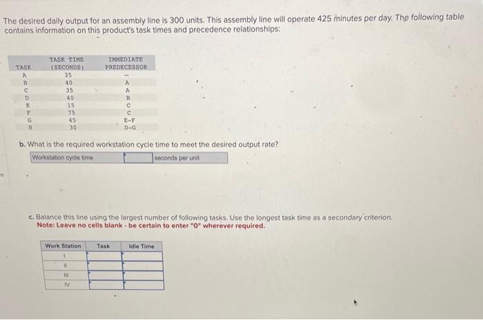 Solved The Desired Daily Output For An Assembly Line Is Chegg