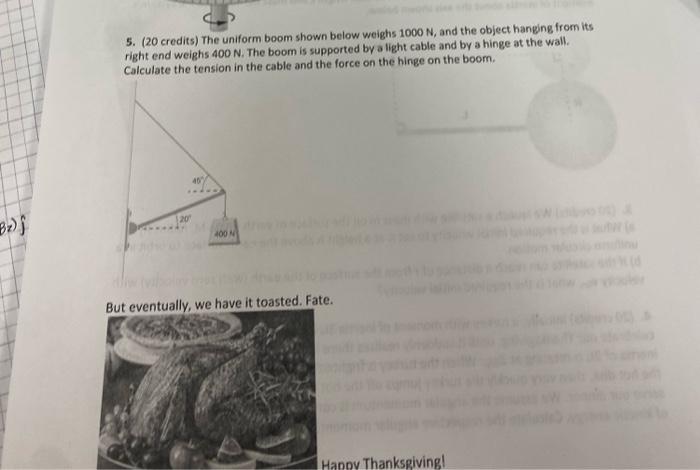 Solved 5 20 Credits The Uniform Boom Shown Below Weighs Chegg