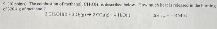 Solved Points The Combustion Of Methanol Ch Oh Is Chegg