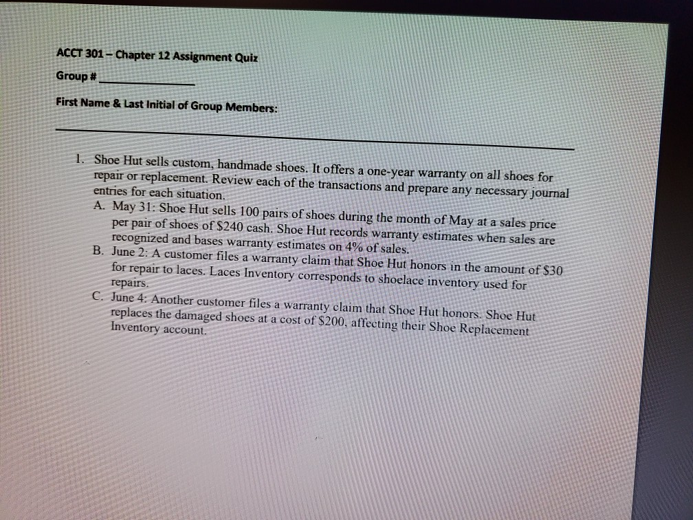 Solved Acct Chapter Assignment Qui Group First Chegg