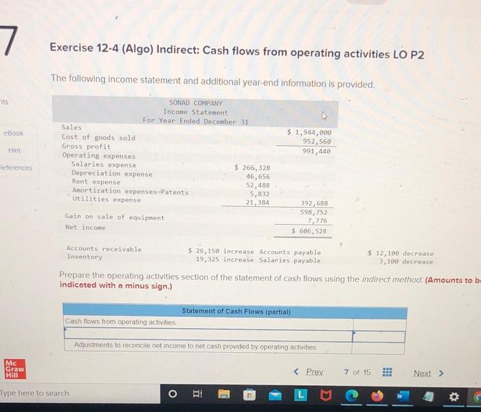 Solved Exercise Algo Indirect Cash Flows From Chegg